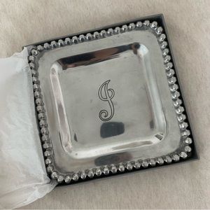 Mud Pie Initial Metal Trinket Tray, Silver, 7"